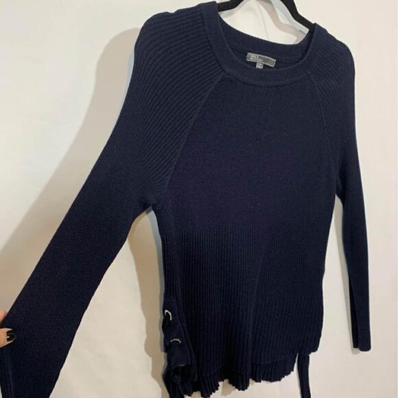𝅺89TH & Madison navy sweater with silver gromets and lace up. Size small. - Picture 4 of 9